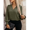 image:imageANRABESS Womens Business Casual Blouses Long Sleeve Tops  V Neck Puff Sleeve Smocked Cuff Shirts Soft Breathable Dressy Elegant Office Work Outfits Fall Spring ClothesArmy Green