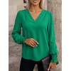 image:imageANRABESS Womens Business Casual Blouses Long Sleeve Tops  V Neck Puff Sleeve Smocked Cuff Shirts Soft Breathable Dressy Elegant Office Work Outfits Fall Spring ClothesGreen