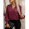 image:imageANRABESS Womens Business Casual Blouses Long Sleeve Tops  V Neck Puff Sleeve Smocked Cuff Shirts Soft Breathable Dressy Elegant Office Work Outfits Fall Spring ClothesBurgundy Wine Red