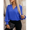 image:imageANRABESS Womens Business Casual Blouses Long Sleeve Tops  V Neck Puff Sleeve Smocked Cuff Shirts Soft Breathable Dressy Elegant Office Work Outfits Fall Spring ClothesRoyal Blue