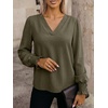 image:imageANRABESS Womens Business Casual Blouses Long Sleeve Tops  V Neck Puff Sleeve Smocked Cuff Shirts Soft Breathable Dressy Elegant Office Work Outfits Fall Spring ClothesArmy Green