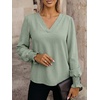 image:imageANRABESS Womens Business Casual Blouses Long Sleeve Tops  V Neck Puff Sleeve Smocked Cuff Shirts Soft Breathable Dressy Elegant Office Work Outfits Fall Spring ClothesLight Green