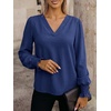 image:imageANRABESS Womens Business Casual Blouses Long Sleeve Tops  V Neck Puff Sleeve Smocked Cuff Shirts Soft Breathable Dressy Elegant Office Work Outfits Fall Spring ClothesNavy Blue