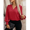 image:imageANRABESS Womens Business Casual Blouses Long Sleeve Tops  V Neck Puff Sleeve Smocked Cuff Shirts Soft Breathable Dressy Elegant Office Work Outfits Fall Spring ClothesRed