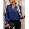 image:imageANRABESS Womens Business Casual Blouses Long Sleeve Tops  V Neck Puff Sleeve Smocked Cuff Shirts Soft Breathable Dressy Elegant Office Work Outfits Fall Spring ClothesNavy Blue