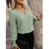 image:imageANRABESS Womens Business Casual Blouses Long Sleeve Tops  V Neck Puff Sleeve Smocked Cuff Shirts Soft Breathable Dressy Elegant Office Work Outfits Fall Spring ClothesLight Green