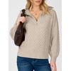 image:imageANRABESS Womens Cable Knit Quarter Zip Pullover Sweaters  Long Sleeve V Neck Collared Cozy Warm Loose Tops Business Casual Work Office Daily Wear 2026 Fall Winter Fashion OutfitsAlmond