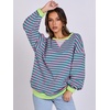 image:imageANRABESS Womens Striped Oversized Sweatshirts  2026 Fall Fashion OutfitsLightweight Comfort SweaterCrewneck Long Sleeve ShirtsColor Block PulloverTravel AllDay ClothesPink Green