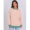 image:imageANRABESS Womens Striped Oversized Sweatshirts  2026 Fall Fashion OutfitsLightweight Comfort SweaterCrewneck Long Sleeve ShirtsColor Block PulloverTravel AllDay ClothesOrange White