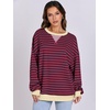 image:imageANRABESS Womens Striped Oversized Sweatshirts  2026 Fall Fashion OutfitsLightweight Comfort SweaterCrewneck Long Sleeve ShirtsColor Block PulloverTravel AllDay ClothesRed Blue