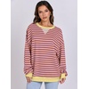 image:imageANRABESS Womens Striped Oversized Sweatshirts  2026 Fall Fashion OutfitsLightweight Comfort SweaterCrewneck Long Sleeve ShirtsColor Block PulloverTravel AllDay ClothesPurple Orange