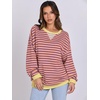 image:imageANRABESS Womens Striped Oversized Sweatshirts  2026 Fall Fashion OutfitsLightweight Comfort SweaterCrewneck Long Sleeve ShirtsColor Block PulloverTravel AllDay ClothesPurple Orange