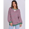 image:imageANRABESS Womens Striped Oversized Sweatshirts  2026 Fall Fashion OutfitsLightweight Comfort SweaterCrewneck Long Sleeve ShirtsColor Block PulloverTravel AllDay ClothesGrey Pink