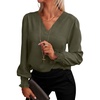 image:imageANRABESS Womens Business Casual Blouses Long Sleeve Tops  V Neck Puff Sleeve Smocked Cuff Shirts Soft Breathable Dressy Elegant Office Work Outfits Fall Spring ClothesArmy Green