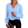 image:imageANRABESS Womens Business Casual Blouses Long Sleeve Tops  V Neck Puff Sleeve Smocked Cuff Shirts Soft Breathable Dressy Elegant Office Work Outfits Fall Spring ClothesBright Bblue