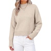 image:imageANRABESS Womens Long Sleeve Mock Neck Cropped Sweaters  Lightweight Ribbed Knit Pullover Sweater Tops Classic Soft Comfy Business Casual Work Travel Vacation Fall Winter OutfitsAlmond