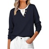 image:imageANRABESS Womens Long Sleeve Sweaters Business Casual Tops  2 in 1 Faux Layer Crew Neck Soft Cozy Knit Lightweight Henley Pullover Sweater 2026 Fall Fashion Winter Layer ClothesNavy Blue