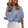 image:imageANRABESS Womens Short Sleeve Crewneck Summer Sweater Crop Top  Cropped Loose Fit Pullover Chunky Open Knit Cute Soft Cozy Fall Fashion Outfits Trendy Sweaters for Casual Work amp SchoolDusty Blue