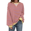 image:imageANRABESS Womens Striped Oversized Sweatshirts  2026 Fall Fashion OutfitsLightweight Comfort SweaterCrewneck Long Sleeve ShirtsColor Block PulloverTravel AllDay ClothesPurple Orange
