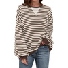 image:imageANRABESS Womens Striped Oversized Sweatshirts  2026 Fall Fashion OutfitsLightweight Comfort SweaterCrewneck Long Sleeve ShirtsColor Block PulloverTravel AllDay ClothesBrown White
