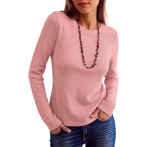 image:imageANRABESS Long Sleeve Shirts for Women Waffle Knit Tops  Crew Neck Slim Fitted TShirtsFall Lightweight SweaterSoft Basic TeeCasual Going Out OutfitsWork Everyday Wear ClothingPink