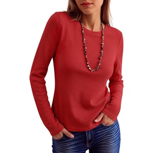 image:imageANRABESS Long Sleeve Shirts for Women Waffle Knit Tops  Crew Neck Slim Fitted TShirtsFall Lightweight SweaterSoft Basic TeeCasual Going Out OutfitsWork Everyday Wear ClothingBright Red