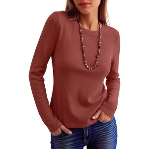 image:imageANRABESS Long Sleeve Shirts for Women Waffle Knit Tops  Crew Neck Slim Fitted TShirtsFall Lightweight SweaterSoft Basic TeeCasual Going Out OutfitsWork Everyday Wear ClothingBirck Red
