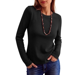 image:imageANRABESS Long Sleeve Shirts for Women Waffle Knit Tops  Crew Neck Slim Fitted TShirtsFall Lightweight SweaterSoft Basic TeeCasual Going Out OutfitsWork Everyday Wear ClothingBlack