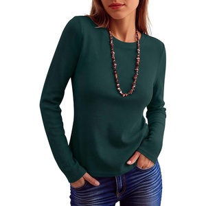 image:imageANRABESS Long Sleeve Shirts for Women Waffle Knit Tops  Crew Neck Slim Fitted TShirtsFall Lightweight SweaterSoft Basic TeeCasual Going Out OutfitsWork Everyday Wear ClothingDeep Green