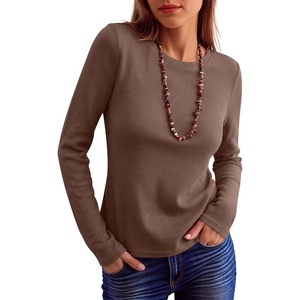 image:imageANRABESS Long Sleeve Shirts for Women Waffle Knit Tops  Crew Neck Slim Fitted TShirtsFall Lightweight SweaterSoft Basic TeeCasual Going Out OutfitsWork Everyday Wear ClothingRed Brown
