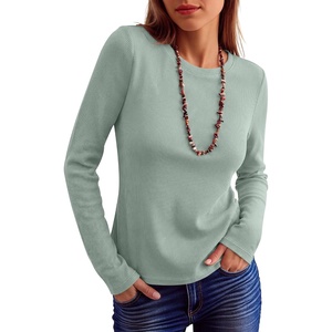 image:imageANRABESS Long Sleeve Shirts for Women Waffle Knit Tops  Crew Neck Slim Fitted TShirtsFall Lightweight SweaterSoft Basic TeeCasual Going Out OutfitsWork Everyday Wear ClothingLight Green