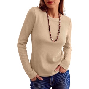 image:imageANRABESS Long Sleeve Shirts for Women Waffle Knit Tops  Crew Neck Slim Fitted TShirtsFall Lightweight SweaterSoft Basic TeeCasual Going Out OutfitsWork Everyday Wear ClothingLight Brown