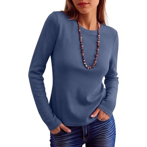 image:imageANRABESS Long Sleeve Shirts for Women Waffle Knit Tops  Crew Neck Slim Fitted TShirtsFall Lightweight SweaterSoft Basic TeeCasual Going Out OutfitsWork Everyday Wear ClothingNavy Blue