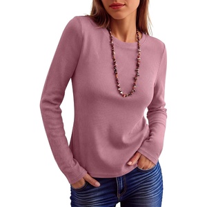 image:imageANRABESS Long Sleeve Shirts for Women Waffle Knit Tops  Crew Neck Slim Fitted TShirtsFall Lightweight SweaterSoft Basic TeeCasual Going Out OutfitsWork Everyday Wear ClothingMauve
