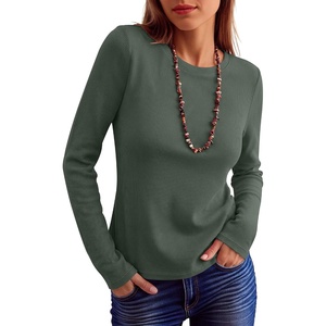 image:imageANRABESS Long Sleeve Shirts for Women Waffle Knit Tops  Crew Neck Slim Fitted TShirtsFall Lightweight SweaterSoft Basic TeeCasual Going Out OutfitsWork Everyday Wear ClothingArmy Green