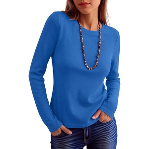 image:imageANRABESS Long Sleeve Shirts for Women Waffle Knit Tops  Crew Neck Slim Fitted TShirtsFall Lightweight SweaterSoft Basic TeeCasual Going Out OutfitsWork Everyday Wear ClothingRoyal Blue