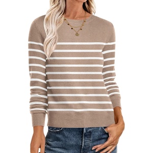 image:imageANRABESS Sweaters for Women Long Sleeve Lightweight Crewneck Soft Basic Knit Loose Fit Pullover Top 2026 Fall Trendy OutfitsKhaki White