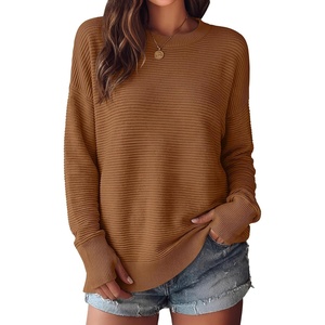 image:imageANRABESS Women Long Sleeve Ribbed Sweaters amp Thumb Hole  Casual Fall Outfits Crew Neck Pullover Tunic Top for Leggings Winter Transition Layering Clothing Work Travel amp WorkoutCaramel