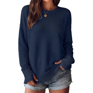 image:imageANRABESS Women Long Sleeve Ribbed Sweaters amp Thumb Hole  Casual Fall Outfits Crew Neck Pullover Tunic Top for Leggings Winter Transition Layering Clothing Work Travel amp WorkoutNavy Blue