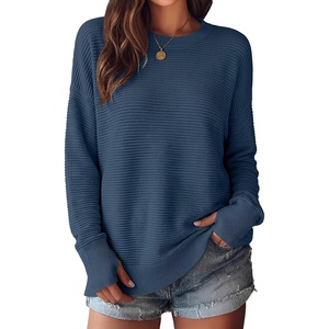 image:imageANRABESS Women Long Sleeve Ribbed Sweaters amp Thumb Hole  Casual Fall Outfits Crew Neck Pullover Tunic Top for Leggings Winter Transition Layering Clothing Work Travel amp WorkoutDusty Blue