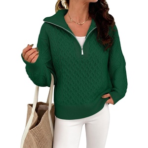 image:imageANRABESS Womens Cable Knit Quarter Zip Pullover Sweaters  Long Sleeve V Neck Collared Cozy Warm Loose Tops Business Casual Work Office Daily Wear 2026 Fall Winter Fashion OutfitsGreen