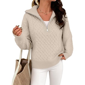 image:imageANRABESS Womens Cable Knit Quarter Zip Pullover Sweaters  Long Sleeve V Neck Collared Cozy Warm Loose Tops Business Casual Work Office Daily Wear 2026 Fall Winter Fashion OutfitsAlmond