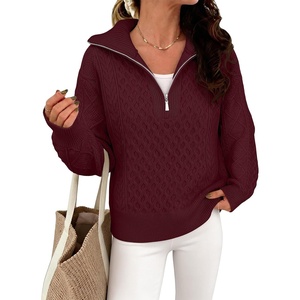 image:imageANRABESS Womens Cable Knit Quarter Zip Pullover Sweaters  Long Sleeve V Neck Collared Cozy Warm Loose Tops Business Casual Work Office Daily Wear 2026 Fall Winter Fashion OutfitsDark Red