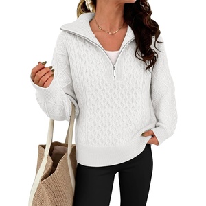 image:imageANRABESS Womens Cable Knit Quarter Zip Pullover Sweaters  Long Sleeve V Neck Collared Cozy Warm Loose Tops Business Casual Work Office Daily Wear 2026 Fall Winter Fashion OutfitsWhite