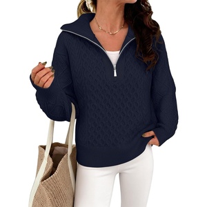image:imageANRABESS Womens Cable Knit Quarter Zip Pullover Sweaters  Long Sleeve V Neck Collared Cozy Warm Loose Tops Business Casual Work Office Daily Wear 2026 Fall Winter Fashion OutfitsNavy Blue