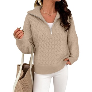 image:imageANRABESS Womens Cable Knit Quarter Zip Pullover Sweaters  Long Sleeve V Neck Collared Cozy Warm Loose Tops Business Casual Work Office Daily Wear 2026 Fall Winter Fashion OutfitsTan