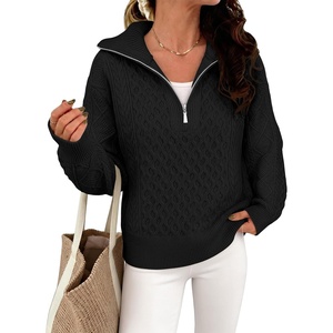 image:imageANRABESS Womens Cable Knit Quarter Zip Pullover Sweaters  Long Sleeve V Neck Collared Cozy Warm Loose Tops Business Casual Work Office Daily Wear 2026 Fall Winter Fashion OutfitsBlack