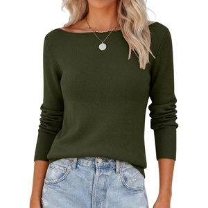 image:imageANRABESS Womens Long Sleeve Boat Neck Lightweight Fitted Sweater  Wool Blend Soft Knit Comfy Soft Slim Fit Pullover Top Business Casual Outfits Work Fall Spring Transition ClothesArmy Green