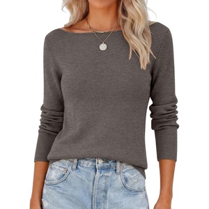 image:imageANRABESS Womens Long Sleeve Boat Neck Lightweight Fitted Sweater  Wool Blend Soft Knit Comfy Soft Slim Fit Pullover Top Business Casual Outfits Work Fall Spring Transition ClothesDrak Taupe