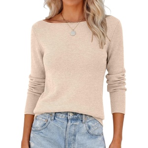 image:imageANRABESS Womens Long Sleeve Boat Neck Lightweight Fitted Sweater  Wool Blend Soft Knit Comfy Soft Slim Fit Pullover Top Business Casual Outfits Work Fall Spring Transition ClothesParchment